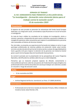 Programa de Jornada de trabajo. El FSE: herramienta para promover la inclusión social