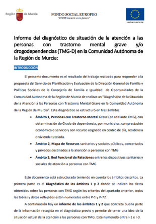 Informe del diagnóstico de situación de la atención a las personas con trastorno mental grave y/o drogodependencias (TMG-D)