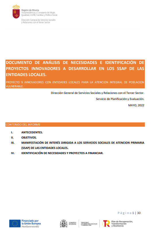 Documento de análisis de necesidades e identificación de proyectos innovadores a desarrollar en los SSAP de las Entidades Locales
