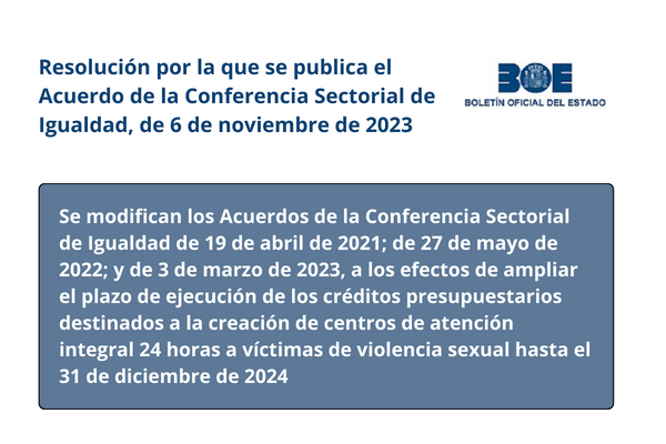 Resolución por la que se publica el Acuerdo de la Conferencia Sectorial de Igualdad, de 6 de noviembre de 2023