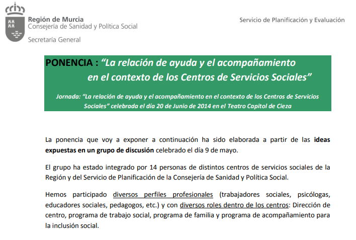 La relación de ayuda y el acompañamiento en el contexto de los Centros de Servicios Sociales