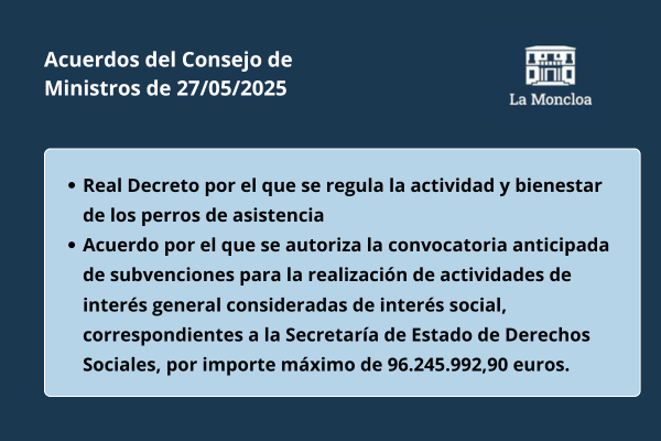 Acuerdos del Consejo de Ministros de 27/05/2025