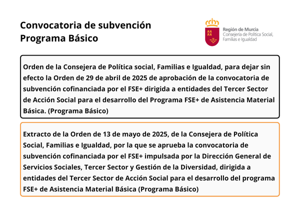 Subvención Programa Básico. Nueva Orden de convocatoria