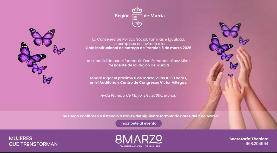 Invitación a la Gala institucional de entrega de Premios 8 de marzo de 2026